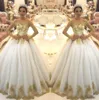 Элегантные прозрачные кружевные трапециевидные платья с длинными рукавами, арабская органза, золотая аппликация из бисера, свадебные платья со шлейфом BC1704200i