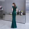 Sequins Green Mermaid Prom Dress Beaded Floor Length V Neck Evening Gowns for Women Elegant Party Gown Custom Made Short Sleeve