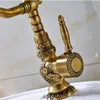 Antique Brass Basin Faucet Long nose Spout Flower Carved Wash Sink Tap 360 Rotation Single Handle Mixer Tap Torneiras