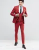 Vintage Damat Kırmızı Smokin Şal Yaka Bir Düğme Üç Cepler Damat Son derece Serin Takım Elbise En İyi Adam Suits (Ceket + Pantolon + Yelek)