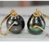 11-12mm Tahitian Peacock Green Pearl Earrings 14K Gold Tillbehör