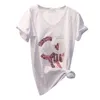 2019 femmes top blanc t-shirt lettre casual manches courtes paillettes t-shirt de mode t-shirt femme dame vêtements