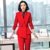 Elegant Red Dark Blue Black Women Pant Suit for Office Lady Two Pieces Set Size S-4XL Scarf Collar Blazer Coat With Pant Set