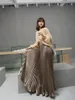 새로운 여성의 높은 허리 탄성 허리 금속 금속 컬러 글로시 패브릭 Shinny Pleated Maxi Long Mermaid 큰 팽창 치마 플러스 크기 S m l