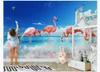 Personalizado Papel De Parede Foto Para Paredes Minimalista moderno pequeno fresco flamingo mar das crianças quarto fundo mural papel de parede para paredes 3d