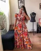 Yaz Boho Çiçek Baskı Uzun Elbise Kısa Kollu Tunik Elbise Kadın Moda Akşam Partisi Elbise