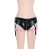 Femmes Sexy Fermeture fermeture à glissière ouverte Slip érotique de culotte avec jarreillère noire Sous-vêtements en simili cuir Lingerie Plus Taille M-XXXL