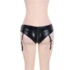 Women Sexy Zipper Open Buttock Panty Erotic Briefs With Garter Black Faux Leather Underwear Ladies Lingerie Plus Size M-XXXL