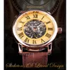 Forining Classic Retro Design Skelet Golden Romeins nummer Bruin lederen heren Mechanisch horloge topmerk luxe automatisch horloge351n