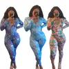 Spadek Zima Plus Size Kobiety Xmas Jumpsy Sexy Druku Pajaciki Dorywczo V Neck Kombinezony One Piece Slim Legginsy Kluby Nosić 2113