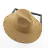 Bred Brim Wool Felt Fedora Jazz Hats Rivets Decor Women Män Panama Style Trilby Party Cowboy Cap Unisex Fashion Gambler Hat3200398