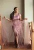 Dusty Pink One Shoulder Mermaid Bridesmaid Dresses Long High Side Split Wedding Guest Gown Cheap Satin And Tulle Maid Of Honor Dress