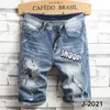 Heren Jeans Shorts Motorfiets Biker Jeans Rock Revival Korte Broek Skinny Slim Gescheurd Gat Heren Denim Mannen De 3939