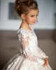 Princess Flowers Girls Dresses Lace Appliques Long Sleeve Kids Teens Pageant Gowns Ball Gown Birthday Party Dress For Wedding Party