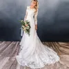 Immagine reale Abiti da sposa linea A con maniche lunghe applique abbottonatura abiti da sposa country