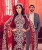 Red Sheath Prom Dresses High Neck Appliqued Beaded Long Sleeves Evening Gown Sweep Train Custom Made Muslim Formal Party Gowns