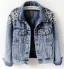 Fashion-2018 Spring Autumn Women Basic Coats Women Denim Jacket Pearls Beading Fashion Jeans Coat Loose Long Sleeve Jackets 898