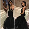 Afrikansk svart sjöjungfru aftonklänningar sexig spets applikation rufsar tyll prom klänning party klänning skräddarsydd plus storlek formella klänningar