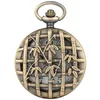 Vintage Bronze Hollow Bamboo Leaf Case Pocket Watch Classic Antique Men Women Quartz Analog Watches Necklace Chain Cool Clock