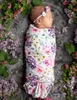 Baby blommor muslin swaddle wrap filt wraps filtar plantskola sängkläder handduk baby spädbarn inslagna tyg med bowknot huvudband 14948