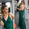 Robes de soirée sirène en dentelle vert foncé 2019 nouvelles bretelles spaghetti dos nu longues robes de soirée de bal balayage train sur mesure de haute qualité