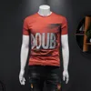 2023 summer new men's tops short-sleeved T-shirts round neck slim fashionable handsome letter printing mercerized cotton half2884