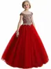 New Cheap Burgundy Red Teal Princess Girls Pageant Dresses Scoop Neck Crystal Beads Ball Gown Kids Party Birthday Gowns Flower Girls Dresses