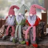 Regalo di bambola senza volto a strisce verdi di Natale per bambini Stile nordico Ornamento adorabile Decorazione Regalo di festa di compleanno per la casa Giocattolo per bambini Bir