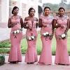 Pink Elegant Long Bridesmaid Dresses Three Style Party Gowns With Lace Applique Mermaid Floor-Length Custom Made Formal Gowns