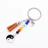 7 чакр Кольца для ключей Natural Energy Stone Tai Chi Сплетни Йога Keychain Женщины Йога Фитнес Key Chain кисточкой Аксессуар на мешки подарка ювелирных изделий