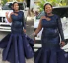 New Fashion African Plus Size Mermaid Evening Dresses Sequined Appliques Prom Dress Long Sleeves Party Gowns Formal Dress Robe Vestidos