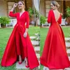 Элегантные красные атласные комбинезоны вечерние платья длиной до пола платье выпускного вечера с длинными рукавами вечернее платье robe de soiree