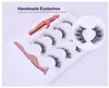 Handgjorda återanvändbara fem magnetiska ögonfransar set 4 par Naturliga långa magnetfransar med flytande eyeliner + pincer DHL Gratis Eyelash Extensions