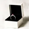Röd CZ Diamond Heart Vigselring Original Box för Pandora 925 Sterling Silver Glittrande Röd Heart Ring med Retail Box