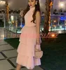 Belles robes de soirée en tulle à plusieurs niveaux Juniors 2019 Robe d'occasion arabe à col haut Longueur de thé Robe de bal courte Cocktail Party Club Wear