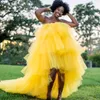 Black Girls Yellow Prom Dresses Strapless High Low Tiered Ball Gown Evening Dress African Dubai Cocktail party Gowns Vestidos