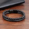 Men Beacelets Natural Volcano Stone Leather Magnetic-clasp Cowhide Braided Trendy Bracelet Armband Pulsera Hombre Drop229o