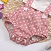Baby Girls Ruffle Flying Sleeve Romper Cartoon Infant Floral Dot Leopard Jumpsuits Headbands Set Summer Fashion Kids Climbing Clothes