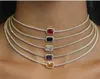 Iced Out Tennis Chains Choker Necklaces Luxury Gold Silver Fashion Pink Yellow Bling Rhinestone Collar Necklace Party Jewelry Gift2594