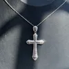 Vintage Fashion Jewelry 925 Sterling Silver Pave White Clear 5A Cubic Zirconia Eternity Women Cross Pendant Wedding Necklace With Chain Gift