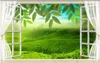 classic painting wallpaper Window green fresh tea garden landscape 3D TV background wall