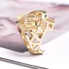 High Quality Fashion Lady Brass Hollow Out Green Eyes Zircon Leopard Head 18K Gold Wedding Engagement Rings 3 Color Size7-9