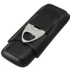 2 Tube Cigar Holder Case Black Crocodile Pattern Leather Cutter Fit COHIBA Cigar humidor box smoker use2137968