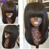 Peruca de cabelo humano de simulação frontal de renda sintética Brazil Brazil Brazilian Hair Straight Wig com Bangs 8 "-26" Preplucked 150% Density