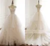 2019 volants robes de bal robes de mariée plis appliques spaghetti Criss Cross sangle dos nu jupe à plusieurs niveaux robes de mariée robe de soirée de mariage