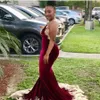 Velvet Mermaid Prom Dresses halter 2020 Sexy criss cross Backless V Neck Lace Appliqued Evening Gowns Formal Dress Plus Size abendkleider