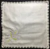 Set of 12 Fashion Ladies Handkerchiefs White Cotton Hankies with White Lace Edged & Color embroidery Floral Wedding Bridal Hanky 12x12-inch