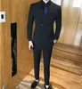 Marca New Black Stripe Noivo Smoking Double-Breasted Groomsman Casamento 3 Piece Suit Moda Homens Jaqueta de Negócios Blazer (Jacket + Pants + Tie + Vest)
