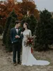 Robe de Mariage Lace Boho 웨딩 드레스 겸손한 긴 소매 바투 네크 라인 오픈 백운드 보헤미안 신부 웨딩 드레스