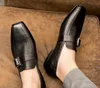 Men Genuine Leather loafer Dress Shoes low top Breathable Slip-On Flats Square toe Leather shoes High Quality fashion party shoes British st
